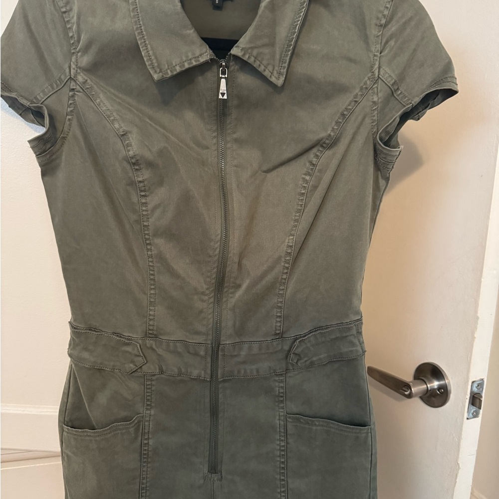 Guess Olive Utility Zip-Front Short-Sleeve Jacket